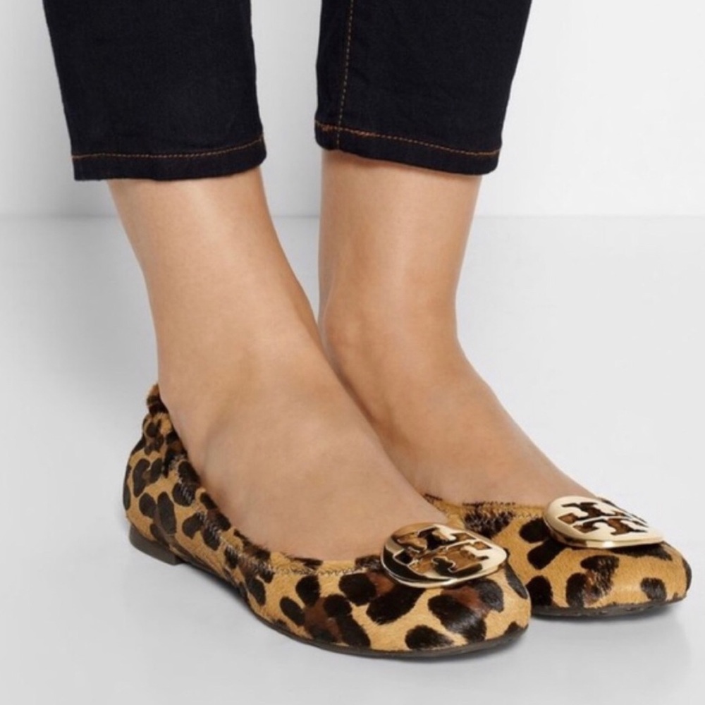 Tory Burch leopard print calf hair flats